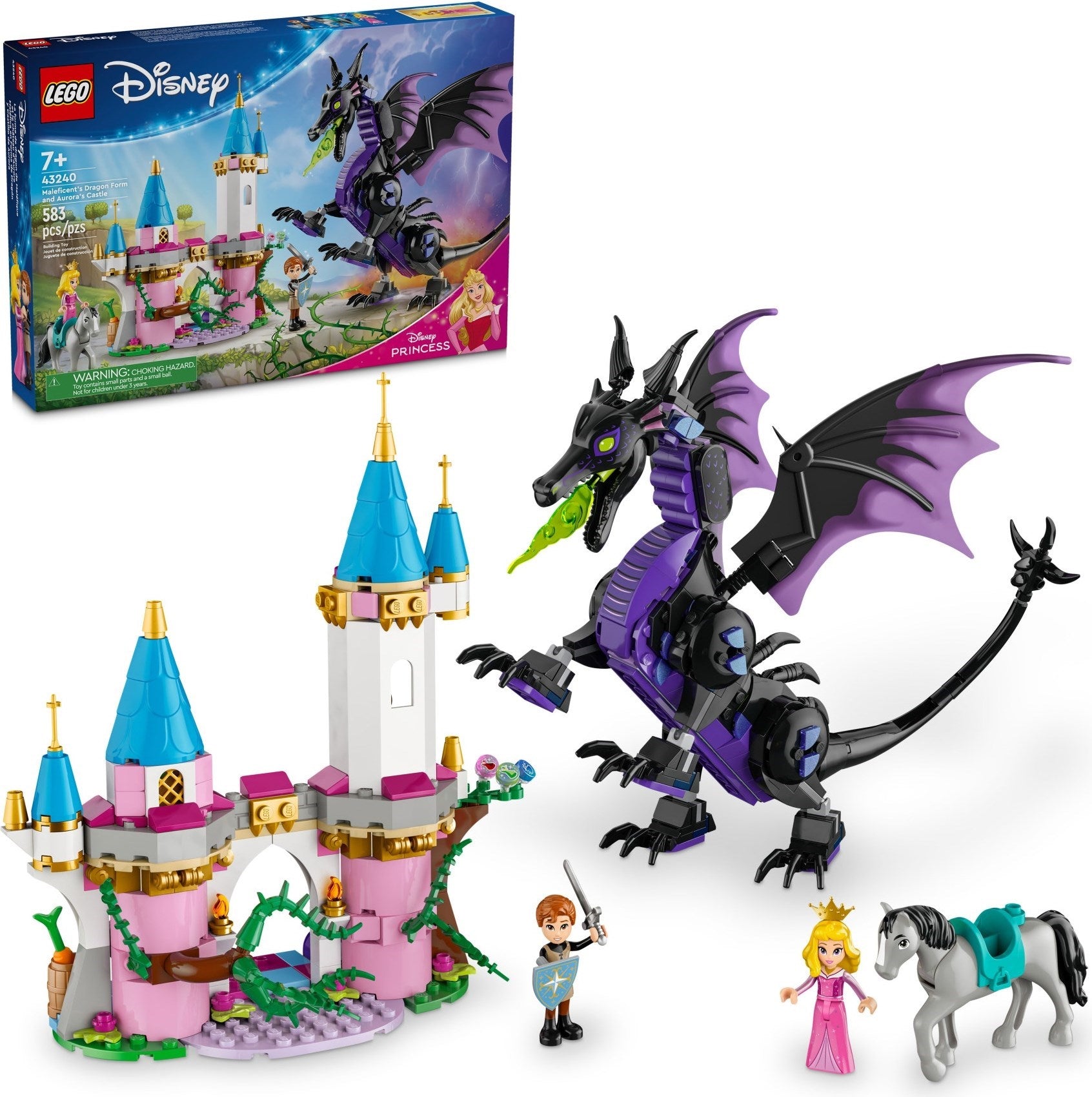 Maléfique sous sa forme de dragon et le château d'Aurore | Disney | 43240