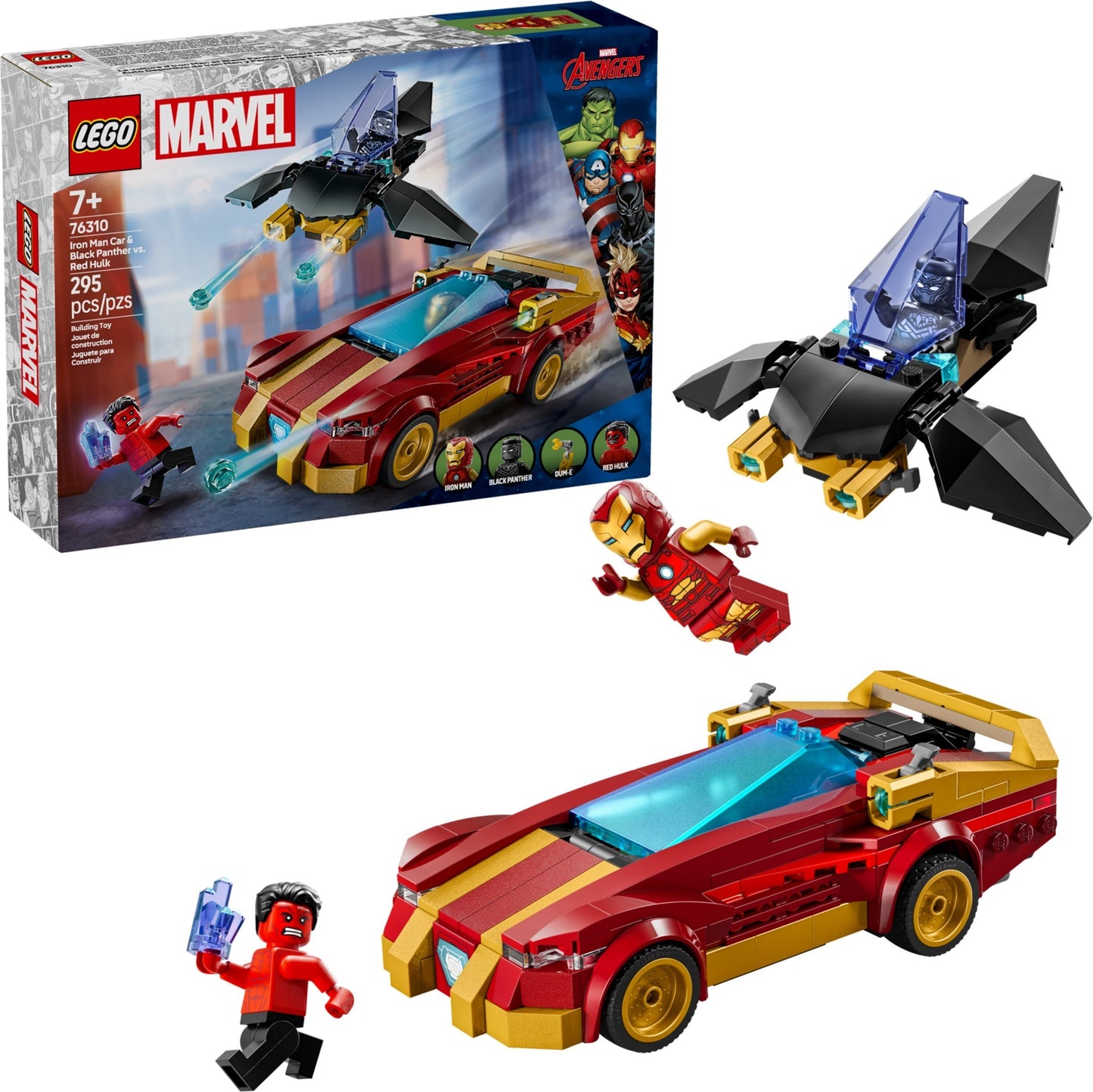 Voiture Iron Man et Black Panther contre Hulk Rouge | Super Héros Marvel | 76310