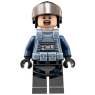 ACU Trooper - Male, Black Aviator Cap with Trans-Brown Visor, Light Nougat Head, Sand Blue Body Armor Vest | jw004