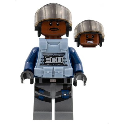 Soldat ACU - Homme, casquette d'aviateur noire à visière marron clair, crâne brun rougeâtre, gilet pare-balles bleu sable | jw013