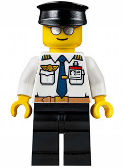 Airport - Pilot, White Shirt with Dark Blue Tie, Belt and ID Badge, Black Legs, Black Hat | air049