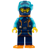Plongeur Arctic Explorer - Homme, combinaison et casque de plongée bleu foncé, bouteilles et palmes orange, masque de plongée bleu clair transparent, barbe et lunettes | cty1656
