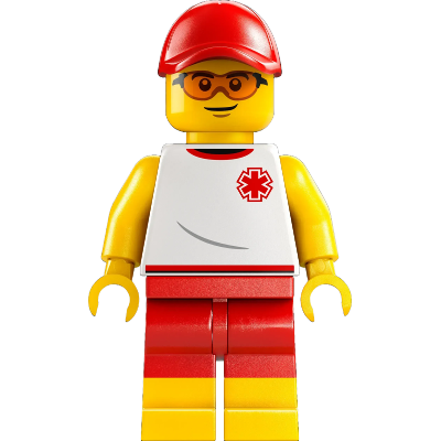 Beach Lifeguard - Male, White Shirt with EMT Star of Life, Red Shorts and Cap | cty1874