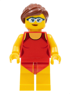 Baigneuse - Maillot de bain rouge et lunettes bleu clair | cty0759