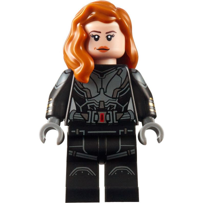 Black Widow - Combinaison noire, cheveux mi-longs orange foncé, jambes imprimées, bras imprimés | sh0637