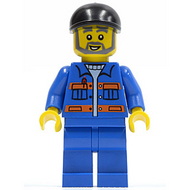 Blue Jacket with Pockets and Orange Stripes, Blue Legs, Black Short Bill Cap, Gray Beard | cty0290