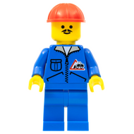 Logo Bulldozer - Jambes bleues, casque de chantier rouge | jbl002