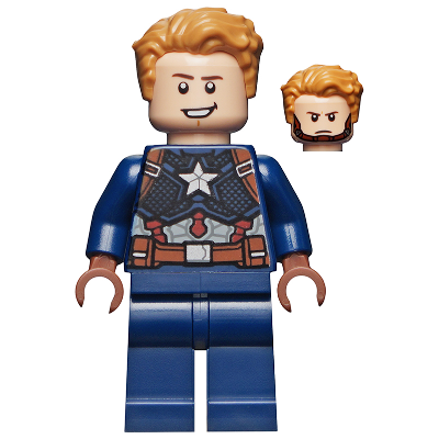 Captain America - Dark Blue Suit, Reddish Brown Hands, Hair, Dark Brown Eyebrows, Chin Strap | sh0729