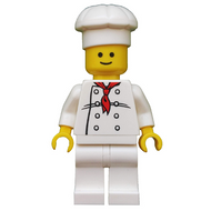 Chef - Torse blanc à 8 boutons, plis noirs, sans imprimé au dos, jambes blanches, sourire standard | twn192