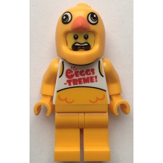 Clemmons - Stuntz Driver, Bright Light Orange Chicken Head Helmet, White Tank Top with 'EGGS-TREME!', Bright Light Orange Legs | cty1398