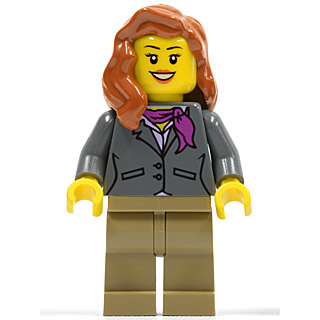 Dark Bluish Gray Jacket with Magenta Scarf, Dark Tan Legs, Dark Orange Female Hair over Shoulder | cty0370