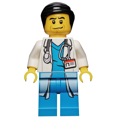 Doctor - Long Lab Coat over Dark Azure Shirt, Stethoscope, Black Smooth Hair | cty0319