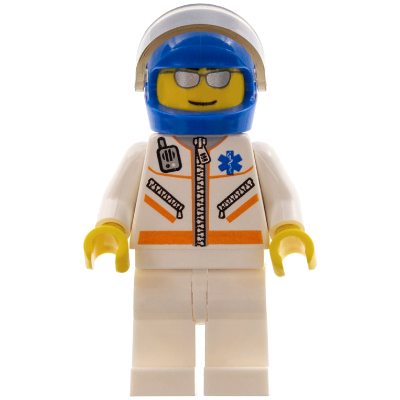 Doctor - Male, Jacket with Zipper and EMT Star of Life, White Legs, Blue Helmet, Trans-Brown Visor, Silver Sunglasses | cty0081