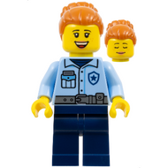 Donut Truck Customer (Police) - City Officer Female, Bright Light Blue Uniform with Dark Bluish Gray Belt, Dark Blue Legs, Dark Orange Hair with Bun, Freckles | cty1861