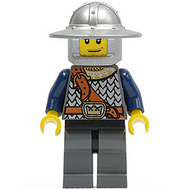 Ère fantastique - Armure de chevalier couronné avec sangle de poitrine, casque à large bord, sourire narquois et barbe naissante | cas336