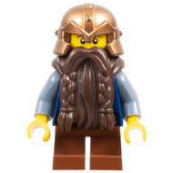 Fantasy Era - Dwarf, Dark Brown Beard, Copper Helmet with Studded Bands, Sand Blue Arms, Smirk | cas389