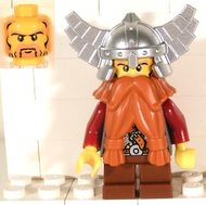 Fantasy Era - Dwarf, Dark Orange Beard, Metallic Silver Helmet with Wings, Dark Red Arms | cas357