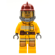 Fire - Bright Light Orange Fire Suit with Utility Belt, Dark Red Fire Helmet, Yellow Air Tanks, Black Eyebrows, Chin Dimple | cty0307