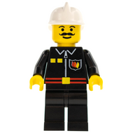 Insigne de pompier - Flamme et 2 boutons, jambes noires, casque de pompier blanc | firec017