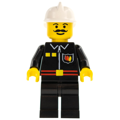 Insigne de pompier - Flamme et 2 boutons, jambes noires, casque de pompier blanc | firec017
