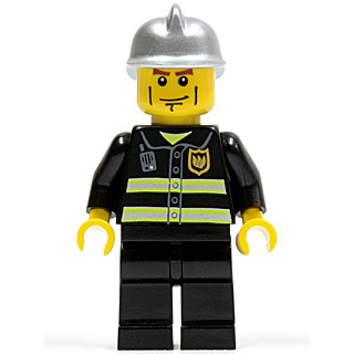 Fire - Reflective Stripes, Black Legs, Silver Fire Helmet, Cheek Lines, Yellow Hands | twn175