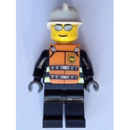Fire - Reflective Stripes, Black Legs, White Fire Helmet, Silver Sunglasses, Orange Vest with Straps and Fire Logo and 'FIRE' Pattern (Stickers) | WC016s