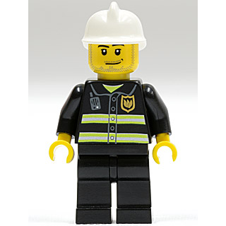 Fire - Reflective Stripes, Black Legs, White Fire Helmet, Smirk and Stubble Beard | cty0093