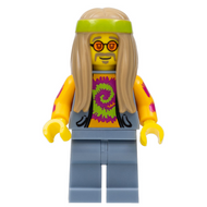 Flower Child, Dark Tan Long Hair, Orange Glasses and Tie Dye Shirt | col305