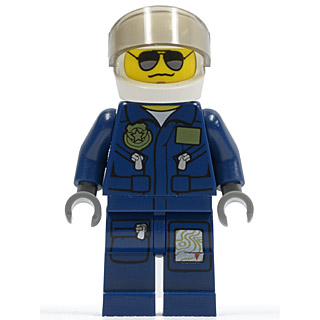 Forest Police - Helicopter Pilot, Dark Blue Flight Suit with Badge, Helmet, Black and Silver Sunglasses, NO Eyebrows | cty0383