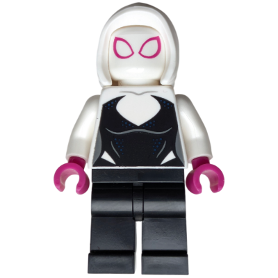 Ghost-Spider / Spider-Gwen (Gwen Stacy) - Black Legs, White Basic Smooth Hood, Magenta Hands | sh1030