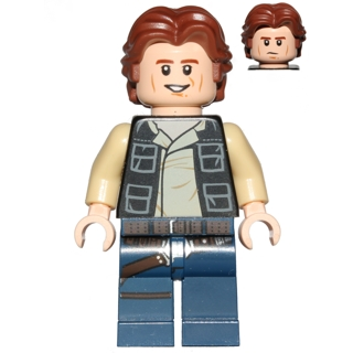 Han Solo, jambes bleu foncé, gilet à poches, cheveux ondulés | sw0771