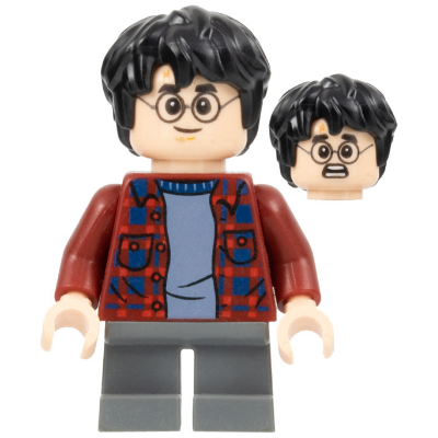 Chemise en flanelle à carreaux rouge foncé Harry Potter, pantalon court gris bleu foncé | hp143