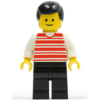 Horizontal Lines Red - White Arms - Black Legs, Black Male Hair | hor012