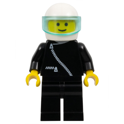 Jacket with Zipper - Black, Black Legs, White Helmet, Trans-Light Blue Visor | zip020