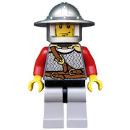 Royaumes - Armure de chevalier lion avec sangle de poitrine et ceinture, casque à large bord, lignes verticales sur les joues | cas447