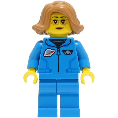 Astronaute de recherche lunaire - Femme, combinaison bleu marine foncé, cheveux châtain moyen, lunettes | cty1422