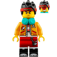 Monkie Kid - Bright Light Orange Open Jacket, Dark Turquoise Headphones, Neutral / Angry with Red Face Paint | mk019