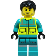 Paramedic - Male, Dark Turquoise and Neon Yellow Safety Vest, Legs with Silver Reflective Stripes, Black Hair | cty1877