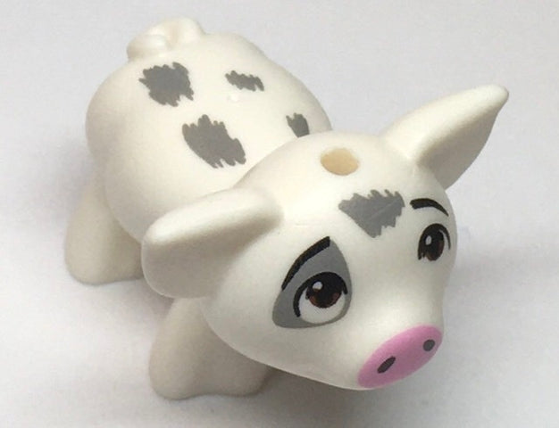 Pig, Baby Piglet, Mini Doll Style with Black Eyebrows, Reddish Brown Eyes Looking Up, Bright Pink Nose, and Dark Bluish Gray Rough Spots Pattern (Disney Pua) | 28318pb02