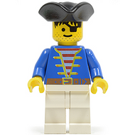 Veste de pirate bleue, jambes blanches, chapeau triangulaire noir de pirate | pi006
