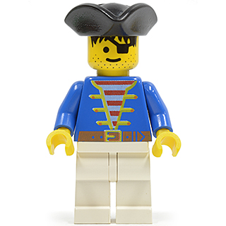 Veste de pirate bleue, jambes blanches, chapeau triangulaire noir de pirate | pi006