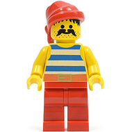 Pirate Blue / White Stripes Shirt, Red Legs, Red Bandana | pi076
