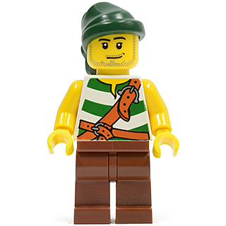 Pirate Green / White Stripes, Reddish Brown Legs, Dark Green Bandana, Smirk and Stubble Beard | pi094