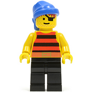 Pirate Red / Black Stripes Shirt, Black Legs, Blue Bandana | pi027