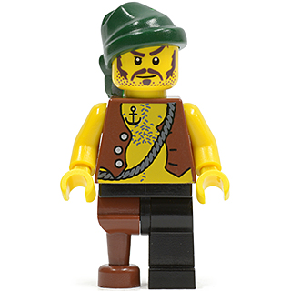 Pirate Vest and Anchor Tattoo, Black Leg and Peg Leg, Dark Green Bandana, Brown Moustache | pi110