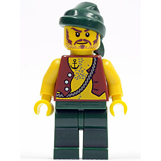 Pirate Vest and Anchor Tattoo, Dark Green Legs, Dark Green Bandana, Brown Moustache | pi095