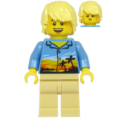 Plane Passenger - Male, Bright Light Yellow Hair, Medium Blue Hawaiian Shirt, Tan Legs | cty1184