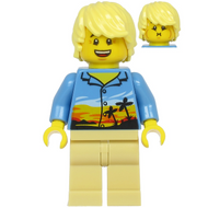 Plane Passenger - Male, Bright Light Yellow Hair, Medium Blue Hawaiian Shirt, Tan Legs | cty1184
