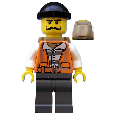 Police - Bandit de la ville, homme portant un gilet orange, un bonnet noir et une longue moustache bouclée | cty0754