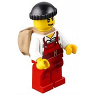 Police - City Bandit Male with Red Overalls, Black Knit Cap, Backpack, Lopsided Open Mouth Smile | cty0746